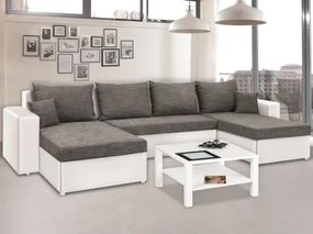 Sedacia súprava Rumba, tvar U, biela ekokoža/melírová tkanina%