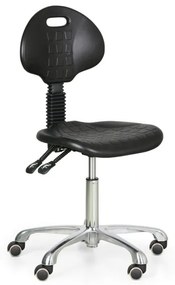 Pojazdná pracovná stolička PUR, bez podpierok rúk, hliníkový kríž, mäkké kolieska