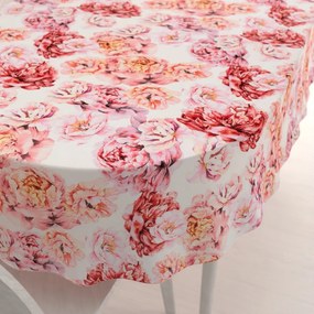 Biante Zamatový oválny obrus Tamara TMR-041 Ružovo-červené pivonky na bielom 130x220 cm