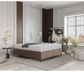 Béžová čalúnená dvojlôžková posteľ s úložným priestorom 160x200 cm Tate – Maison de Rêve