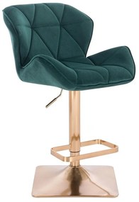 LuxuryForm Barová stolička MILANO VELUR na zlatej hranatej podstave - zelená
