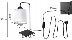 Stolná lampa Riffle Square, 1x biele sklenené tienidlo, b