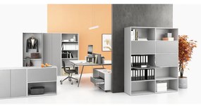 PLAN Kancelársky policový regál LAYERS, krátky, 1 box, 800 x 400 x 777, biela / sivá