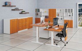 Kombinovaná kancelárska skriňa PRIMO WHITE, nízke dvere, 800 x 500 x 1781 mm, biela/čerešňa