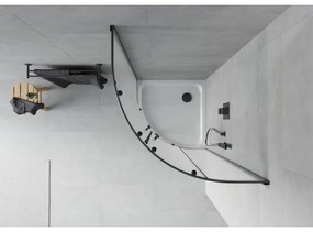 Mexen Rio, štvrťkruhový sprchovací kút s posuvnými dverami 80(dvere) x 80(dvere) x 190 cm, 6mm sklo námraza, čierny profil + biela sprchová vanička SLIM, 863-080-080-70-30-4110B