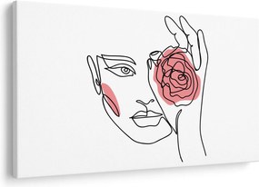Obraz - Line art tvár s ružou (90x60 cm)