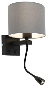 Moderná nástenná lampa čierna so sivým tienidlom - Brescia