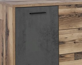 Komoda so zásuvkami Sarnia, zrubové dosky / tmavý betón