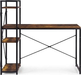 Písací stôl s regálom LOFTY 120x60 cm, čierny / rustikálne hnedý