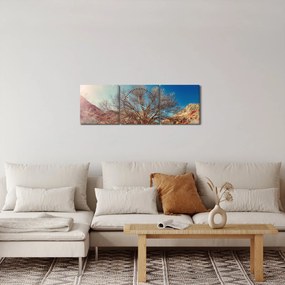 Obraz stromu v púšti (s hodinami) (90x30 cm)