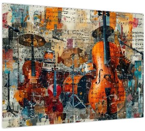 Sklenený obraz - Hudobné nástroje (70x50 cm)