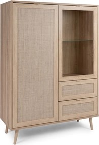 Vysoká skrinka s presklením Bali, dub sonoma/výplet