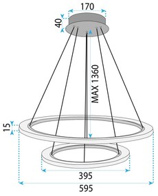Toolight Toolight, LED závesné osvetlenie 60cm, 38W, 3500lm + diaľkové ovládanie, LHJ045-CP2, brúsená oceľ, OSW-50050