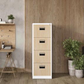 Kovová kartotéka, 4 zásuvky SARA V4, 460 x 1320 x 620 mm, Eco Design: biela/ dub sonoma