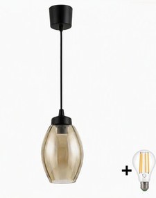 Brilagi - LED luster s lankom R GLASS 1xE27/60W/230V pr. 17 cm čierna/dymovo-béžová