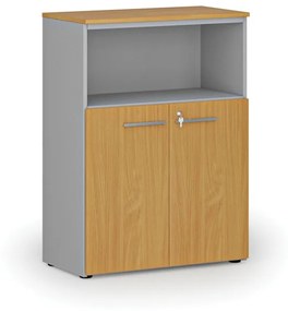 Kombinovaná kancelárska skriňa PRIMO GRAY, 1087 x 800 x 420 mm, sivá/buk