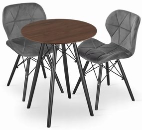 Jedálenský stôl TODI jaseň 60 cm s dvoma stoličkami LAGO zamatové sivé