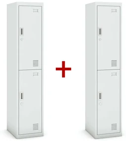 Šatníková skrinka dvojdverová 1+1 ZADARMO, cylindrický zámok, sivá/sivá