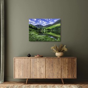Sklenený obraz - Krajina s jazerom (70x50 cm)