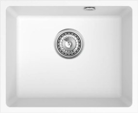 Sink Quality Crypton 55, kuchynský granitový drez 460x375x205 mm + chrómový sifón, biela, SKQ-CRY.W.1KBO.55.X