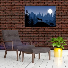 Obraz - Svorka vlkov za splnu (90x60 cm)