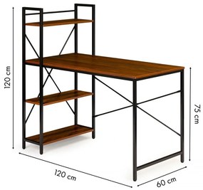 ModernHome Kancelársky písací stôl s regálom - hnedý, HG-04 WOOD