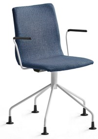 Konferenčná stolička OTTAWA, štýlová podnož + opierky rúk, modrá/biela