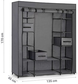 Textilná šatníková skriňa Massido MS-800 + šuflíky - grafitová