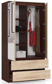 Skriňa S 90 cm 2D 2SZ 2 zrkadlá CLP wenge / sonoma