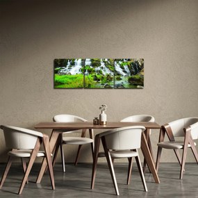 Obraz - vodopády so zeleňou (s hodinami) (90x30 cm)