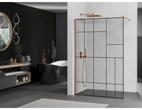 Mexen Kioto, sprchová zástena Walk-In 120 x 200 cm, 8mm číre sklo čierny vzor, medený matný profil, 800-120-101-65-78