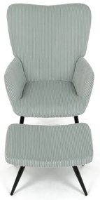 Relaxačné kreslo ušiak s taburetom ROYAL — kov, menčester, mentolová