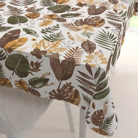 Biante Bavlnený obdĺžnikový obrus Sandra SA-540 Hnedo-zelené listy na bielom 140x220 cm