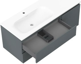 Mexen Rivel, kúpeľňová skrinka 120 cm s ľavým umývadlom Vela, 2S, 1D, drážkovaná, grafitová/biela matná, 91A23-12047-3-BBFFF66-W23L01