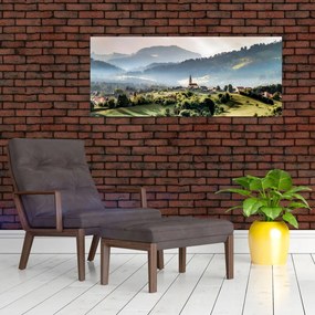 Obraz - dedinka v hmle (120x50 cm)