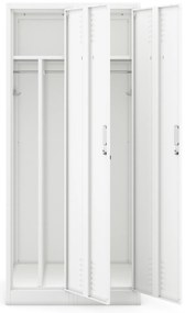 Kovová šatňová dvojmodulová skriňa s medzistenou KACPER, 800 x 1800 x 500 mm, biela