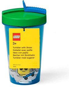 Modrý téglik so zeleným vekom a slamkou LEGO® Iconic, 500 ml