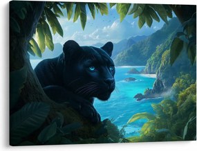 Obraz - Čierny panter v džungli (70x50 cm)