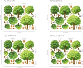 Sada listnatých stromov textilné znovu prilepiteľné nálepky na stenu arch 75 x 60 cm