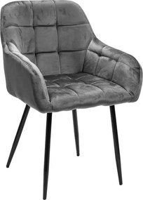 Sivé jedálenské kreslo MARLEN VELVET s čiernymi nohami