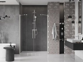 Mexen Velar Duo, posuvné sprchové dvere do otvoru 140 cm, 8mm číre sklo, brúsená oceľ, 871-140-000-02-97
