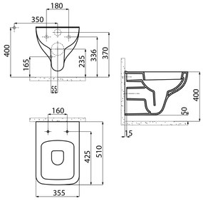 Aqualine Aqualine, BENE závesná WC misa, 35,5x51 cm, biela, BN320