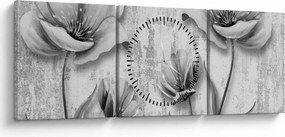 Obraz - Čiernobiele kvety na pozadí (s hodinami) (90x30 cm)