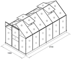 Polykarbonátový skleník 380 cm x 190 cm x 195 cm - 7,22m2