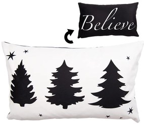 Bielo-čierna obliečka na vankúš so stromčekmi Believe Black&White X-Mas - 30*50 cm