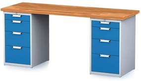 Alfa 3 Dielenský stôl MECHANIC I s 2 zásuvkovými dielenskými boxami na náradie namiesto nôh, 8 zásuviek, 2000 x 685 x 880 mm, modré dvere