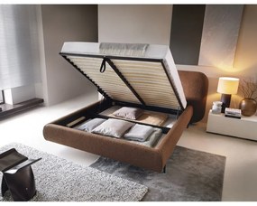 Terakotová čalúnená dvojlôžková posteľ s úložným priestorom s roštom 140x200 cm Pointt – ELTAP