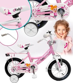 Detský bicykel s pomocnými kolieskami, vodiacou tyčou, košíkom a zvončekom 12 – pre deti od 2,5 do 4 rokov