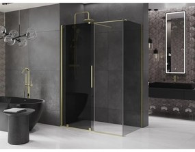 Mexen Velar, sprchový kút s posuvnými dverami 150 x 85 cm, 8mm šedé sklo, zlatá matná, 871-150-085-41-55
