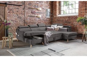 Tmavosivá zamatová rozkladacia rohová pohovka do "U" (pravý roh) Sweet Harmony – Miuform